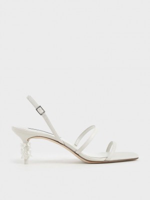 Σανδάλια Με Λουριά Charles And Keith Geometric Heel ασπρα | 79231-BSLH