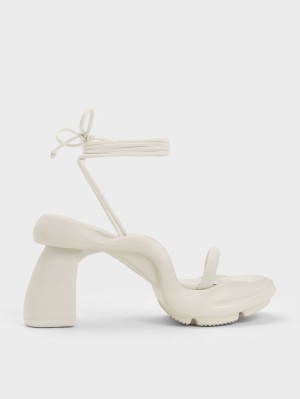 σανδαλια με τακουνι Charles And Keith Leila Tie-Around Sculptural κρέμα | 19375-SZIM