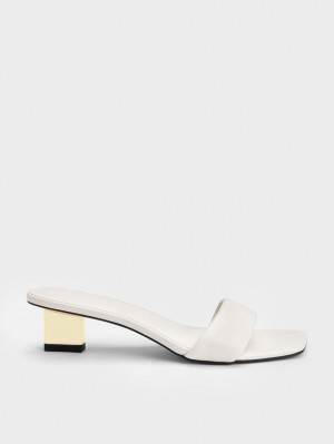 σανδαλια με τακουνι Charles And Keith Metallic Blade ασπρα | 64935-ULSP