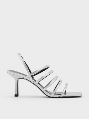 σανδαλια με τακουνι Charles And Keith Metallic strappy Blade ασημι | 72658-DHXU