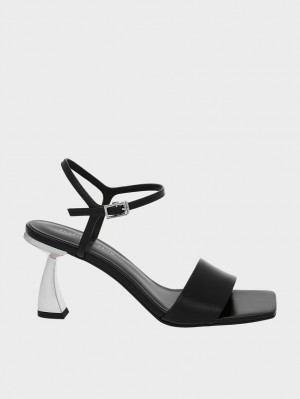 σανδαλια με τακουνι Charles And Keith Open toe Curved μαυρα | 03167-EOVZ