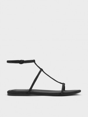 Σανδάλια Με Λουριά Charles And Keith Recycled Polyester T-Bar Ankle μαυρα | 45679-ZKNJ
