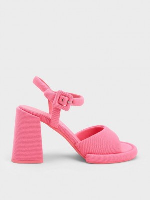 σανδαλια με τακουνι Charles And Keith Sinead Woven Trapeze Heel Buckled ροζ | 89150-BOGY