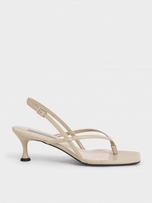 σανδαλια με τακουνι Charles And Keith Slingback Στρινγκ Μπεζ | 70146-PUKG