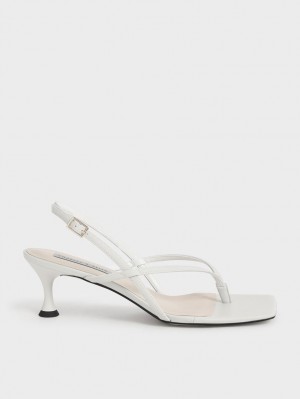 σανδαλια με τακουνι Charles And Keith Slingback Στρινγκ ασπρα | 96527-TYJX