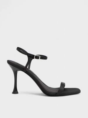 σανδαλια με τακουνι Charles And Keith Spool Heel Satin μαυρα | 94687-XHZR