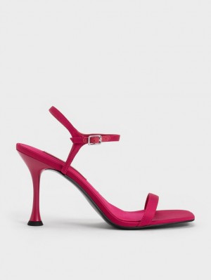 σανδαλια με τακουνι Charles And Keith Spool Heel Satin κοκκινα | 05246-VOFM