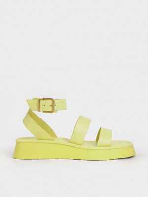 Σανδάλια Με Λουριά Charles And Keith Square toe Ankle κίτρινα | 06573-OYMR
