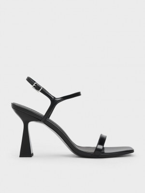 σανδαλια με τακουνι Charles And Keith Square toe Trapeze μαυρα | 58601-JNVS