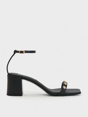 σανδαλια με τακουνι Charles And Keith Studded Ankle-λουρακια μαυρα | 98056-XAQW