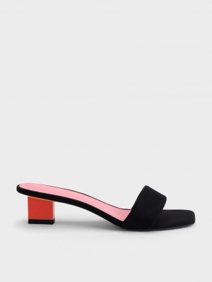 σανδαλια με τακουνι Charles And Keith Textured Metallic Blade μαυρα | 60375-DOQV