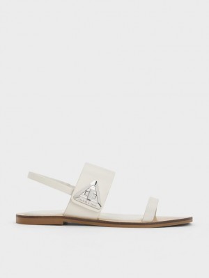 Σανδάλια Με Λουριά Charles And Keith Trice Double ασπρα | 98175-XUFQ