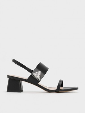 σανδαλια με τακουνι Charles And Keith Trice Metallic Accent Block μαυρα | 43560-YPJB