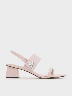 σανδαλια με τακουνι Charles And Keith Trice Metallic Accent Block ροζ | 94582-MTED