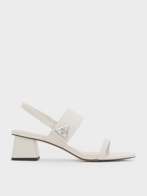 σανδαλια με τακουνι Charles And Keith Trice Metallic Accent Block ασπρα | 04231-AGZS