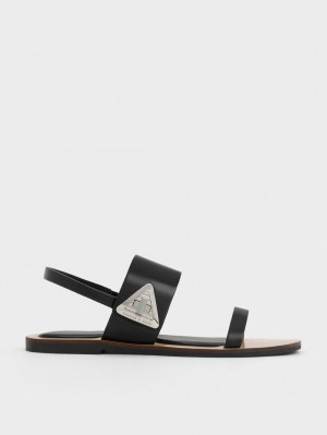 Σανδάλια Με Λουριά Charles And Keith Trice Metallic Accent Double μαυρα | 06719-GNFA