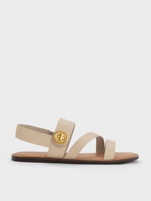 Σανδάλια Με Λουριά Charles And Keith Yara Asymmetric Μπεζ | 07253-EWTM