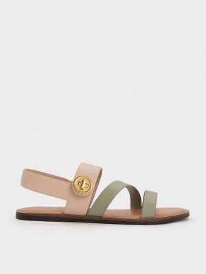 Σανδάλια Με Λουριά Charles And Keith Yara Two-Tone Asymmetric Μπεζ | 72405-TJYE