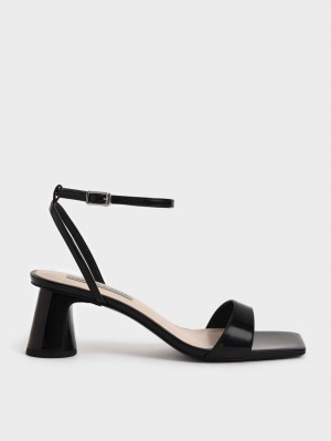 σανδαλια με τακουνι Charles And Keith λουστρινι Ankle-λουρακια Cylindrical μαυρα | 18306-MUPO