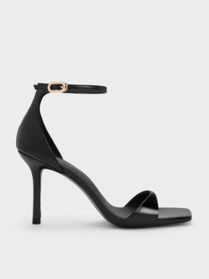 σανδαλια με τακουνι Charles And Keith λουστρινι Ankle λουρακια μαυρα | 60183-GOHZ