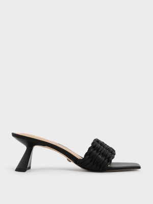 σανδαλια με τακουνι Charles And Keith Πλισέ Sculptural μαυρα | 54713-JUKB