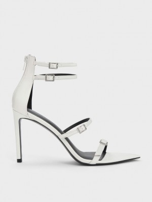 σανδαλια με τακουνι Charles And Keith λουστρινι strappy ασπρα | 78192-NRGC