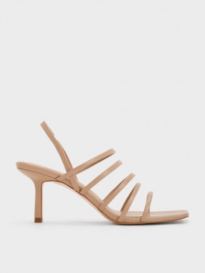 σανδαλια με τακουνι Charles And Keith strappy Blade Μπεζ | 42789-NOES
