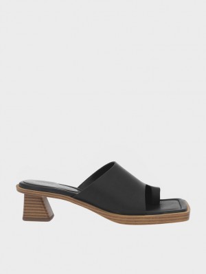σανδαλια με τακουνι Charles And Keith toe Ring Stacked μαυρα | 80926-WLHA