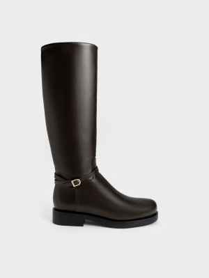 μποτεσ μεχρι το γονατο Charles And Keith Belted σκούρο καφε | 92845-IHAO