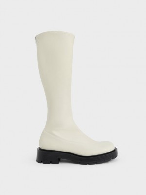μποτεσ μεχρι το γονατο Charles And Keith Block Heel ασπρα | 04537-PLGZ