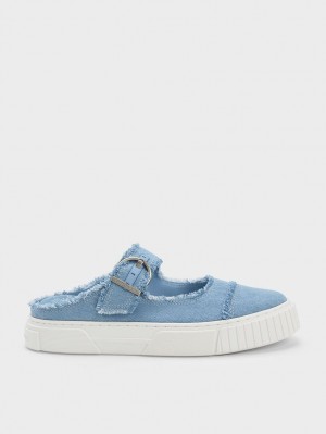 Αθλητικα Παπουτσια χωρισ Κορδονια Charles And Keith Denim Buckled ανοιχτο μπλε | 87201-EAOT