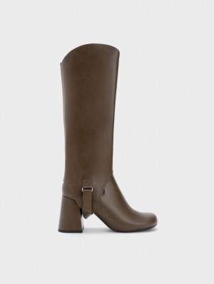 μποτεσ μεχρι το γονατο Charles And Keith Gigi Block Heel σκούρο καφε | 19348-FLYK