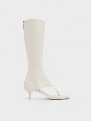 μποτεσ μεχρι το γονατο Charles And Keith Kitten Heel Στρινγκ ασπρα | 71982-WTUZ