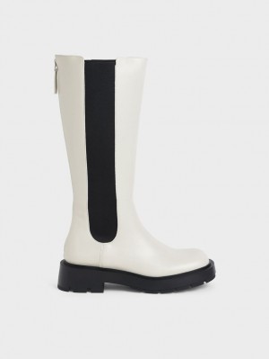 μποτεσ μεχρι το γονατο Charles And Keith Zip-Up Chelsea ασπρα | 05781-PTHZ