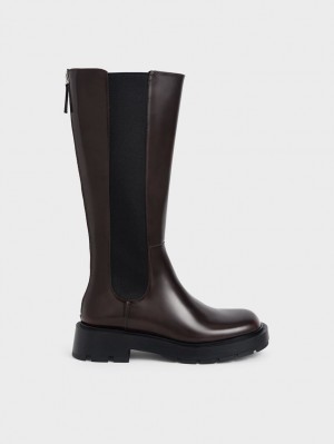 μποτεσ μεχρι το γονατο Charles And Keith Zip-Up Chelsea σκούρο καφε | 37082-ORYS