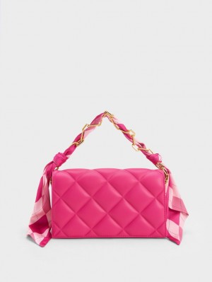 τσάντα clutch Charles And Keith Alcott Scarf Handle Καπιτονέ ροζ | 19452-GJPZ