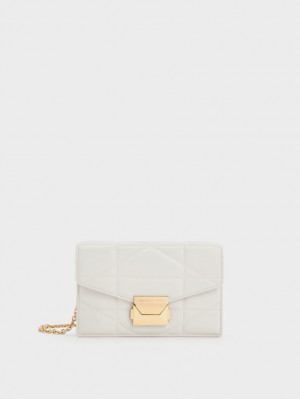τσάντα clutch Charles And Keith Blanche Chevron Chain-λουρακια ασπρα | 32540-XIDV
