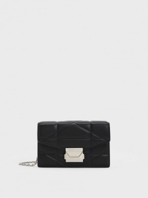 τσάντα clutch Charles And Keith Blanche Chevron Chain-λουρακια μαυρα | 12560-EJLU
