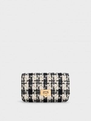 τσάντα clutch Charles And Keith Cressida Tweed Push-Lock μαυρα ασπρα | 34167-VJYB