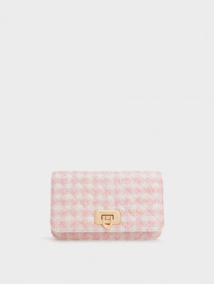 τσάντα clutch Charles And Keith Cressida Tweed Push-Lock ροζ | 79821-YCSH