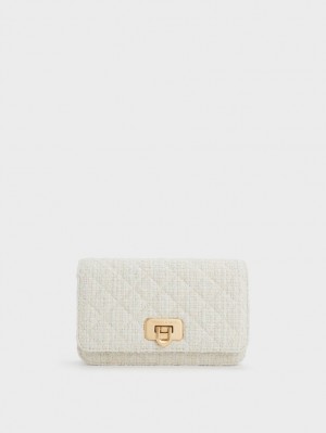 τσάντα clutch Charles And Keith Cressida Tweed Push-Lock ασπρα | 37084-LHPX