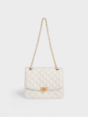 τσάντα clutch Charles And Keith Καπιτονέ Chain λουρακια κρέμα | 63541-FMZL