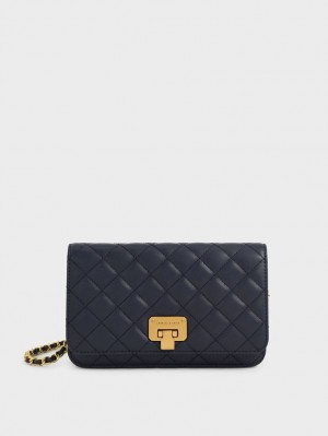 τσάντα clutch Charles And Keith Καπιτονέ Push-Lock σκουρο μπλε | 13756-PKMC