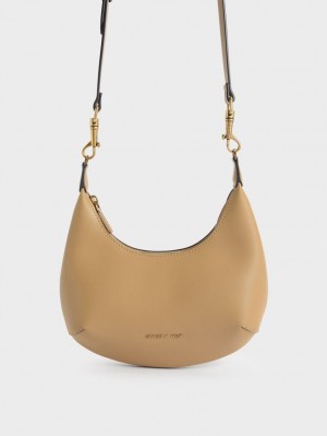 τσάντα hobo Charles And Keith Beaded Handle Μπεζ | 61984-AYHU