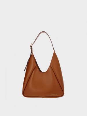 τσάντα hobo Charles And Keith Buzz Large σοκολάτα | 76534-HROC