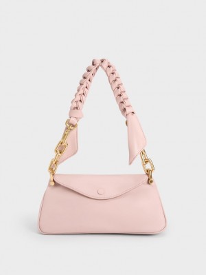 τσάντα hobo Charles And Keith Cleona Braided Handle ανοιχτο ροζ | 90547-OLVD