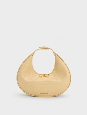 τσάντα hobo Charles And Keith Croc-Embossed Crescent Μπεζ | 29837-KNTS
