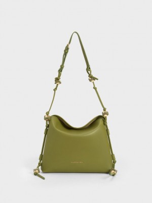 τσάντα hobo Charles And Keith Cube Knotted Ελιά | 27164-USJZ
