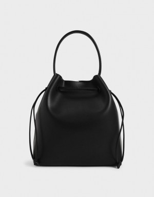 τσάντα hobo Charles And Keith Drawstring μαυρα | 01786-LKXA