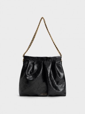 τσάντα hobo Charles And Keith Duo Double Chain μαυρα | 39862-KIMB